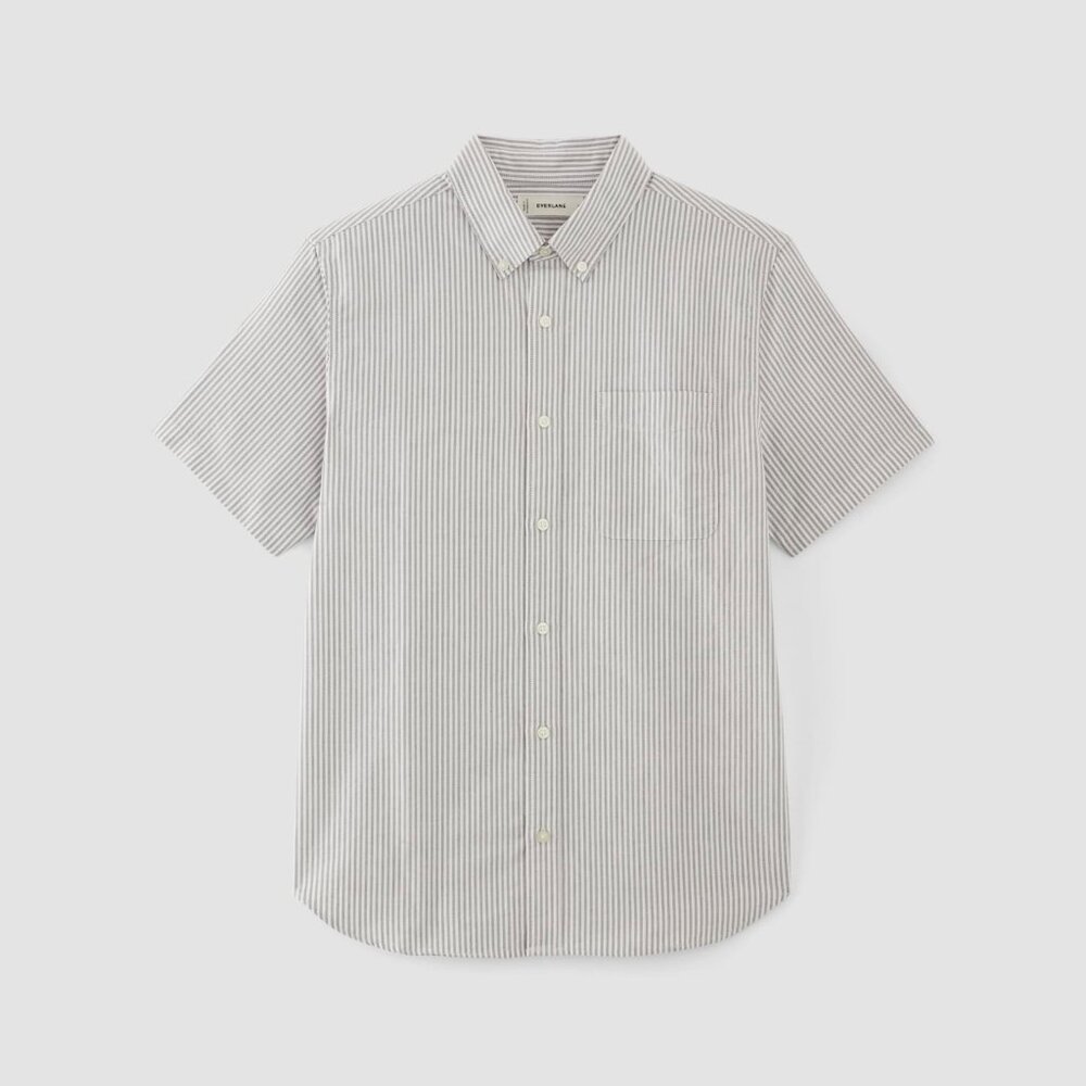 Everlane Men's Short Sleeve Oxford Shirt in Charcoal/White, Size Small, Cotton